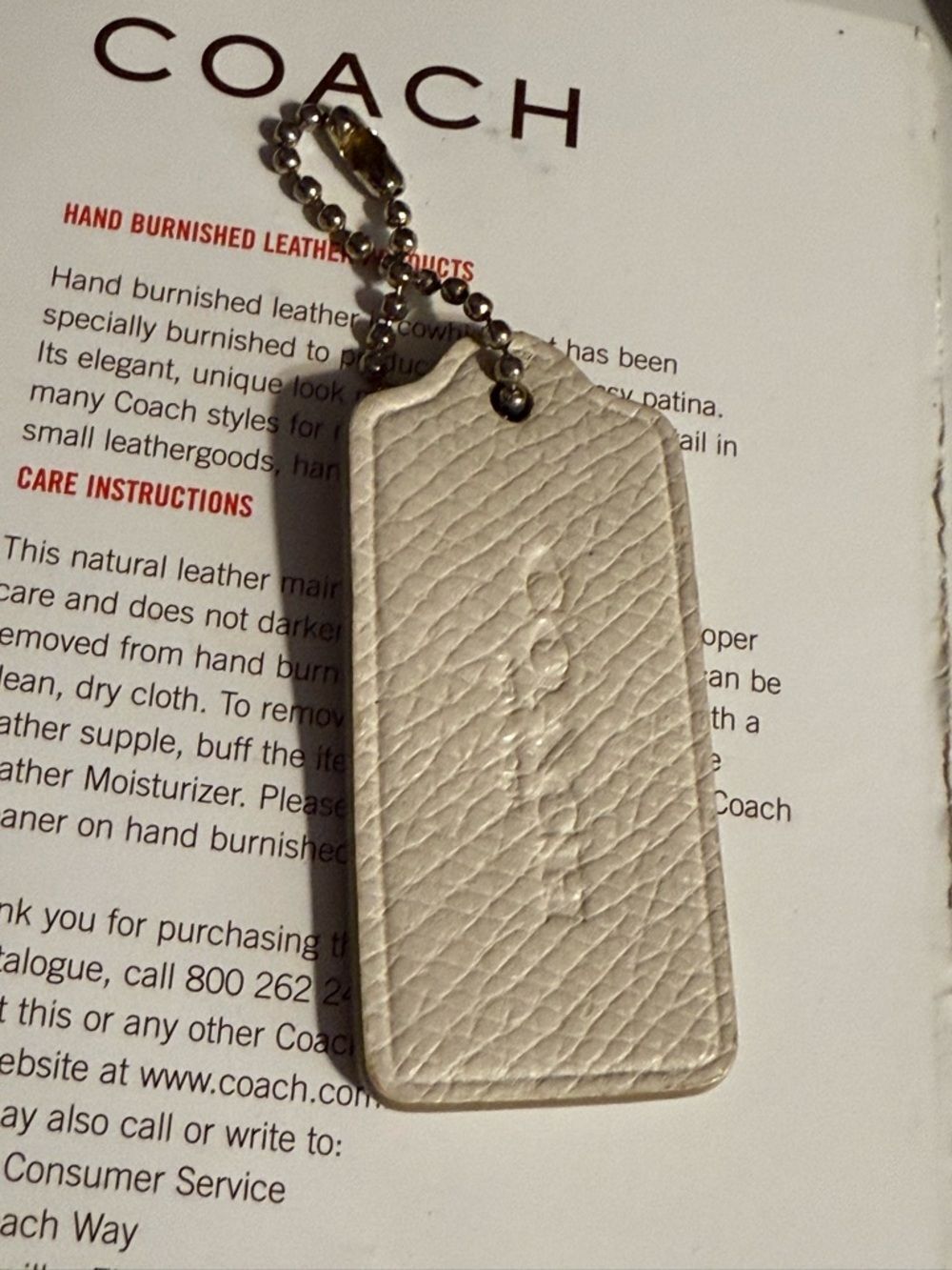 Coach Pearl Pebbled Hangtag Replacement with Chain